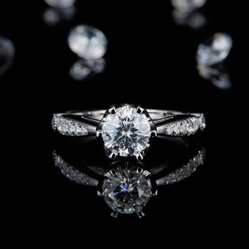 微镶六爪女戒S925银镀白金定制选款主石莫桑钻1.0ct/副石高碳钻