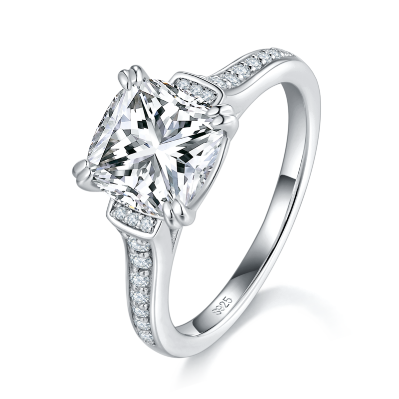 微镶枕形Women's RingS925银镀白金定制选款主石Moissanite2.5ct/副石高碳钻