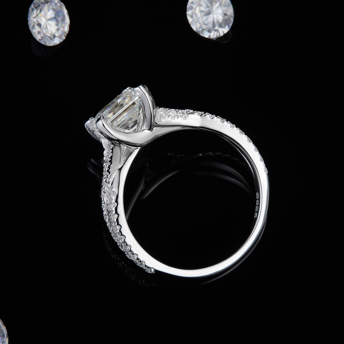 Twisted Arm Micro Inlaid Asscher Women's Ring S925 Silver Plated Platinum Customized Selection Main Stone Moissanite 2.0ct/Side Stone Cubic Zirconia