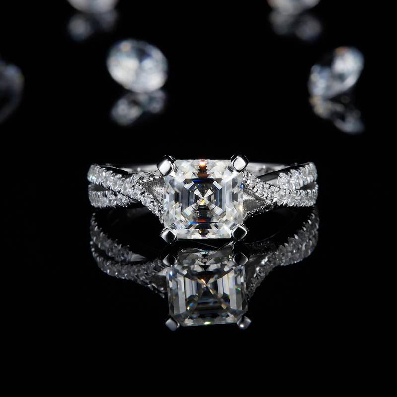 扭臂微镶阿斯切Women's RingS925银镀白金定制选款主石Moissanite2.0ct/副石高碳钻