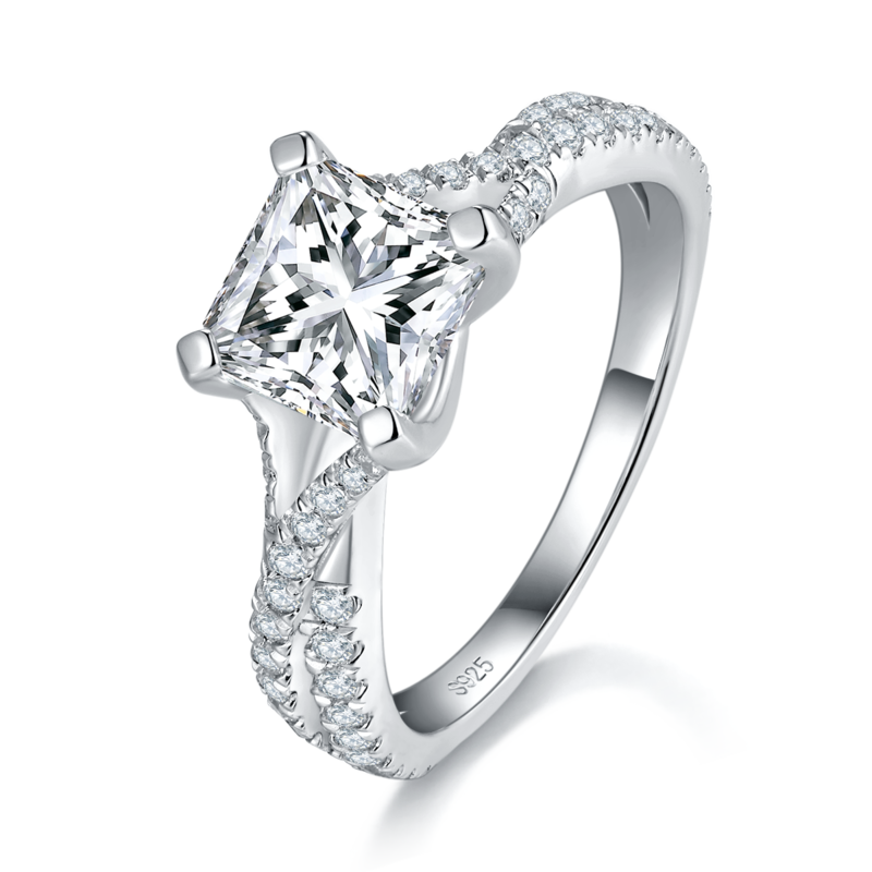 扭臂微镶阿斯切Women's RingS925银镀白金定制选款主石Moissanite2.0ct/副石高碳钻