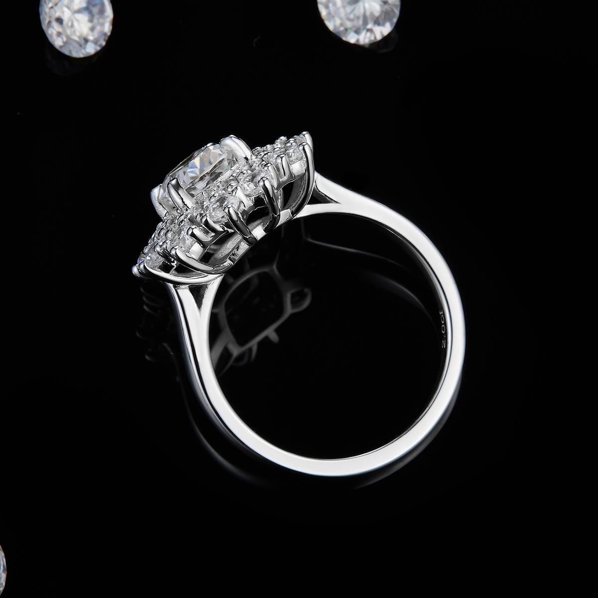 Luxury Cushion Sunflower Women's Ring S925 Silver Plated Platinum Customized Selection Main Stone Moissanite 2.0ct/Side Stone Cubic Zirconia