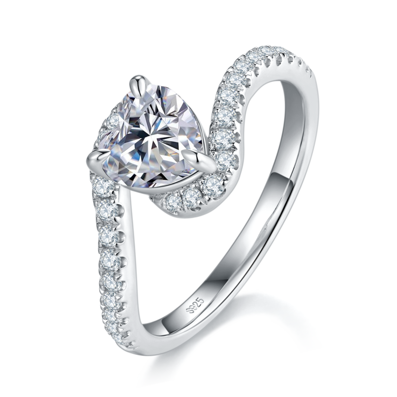扭臂微镶心形钻Women's RingS925银镀白金定制选款主石Moissanite1.0ct/副石高碳钻