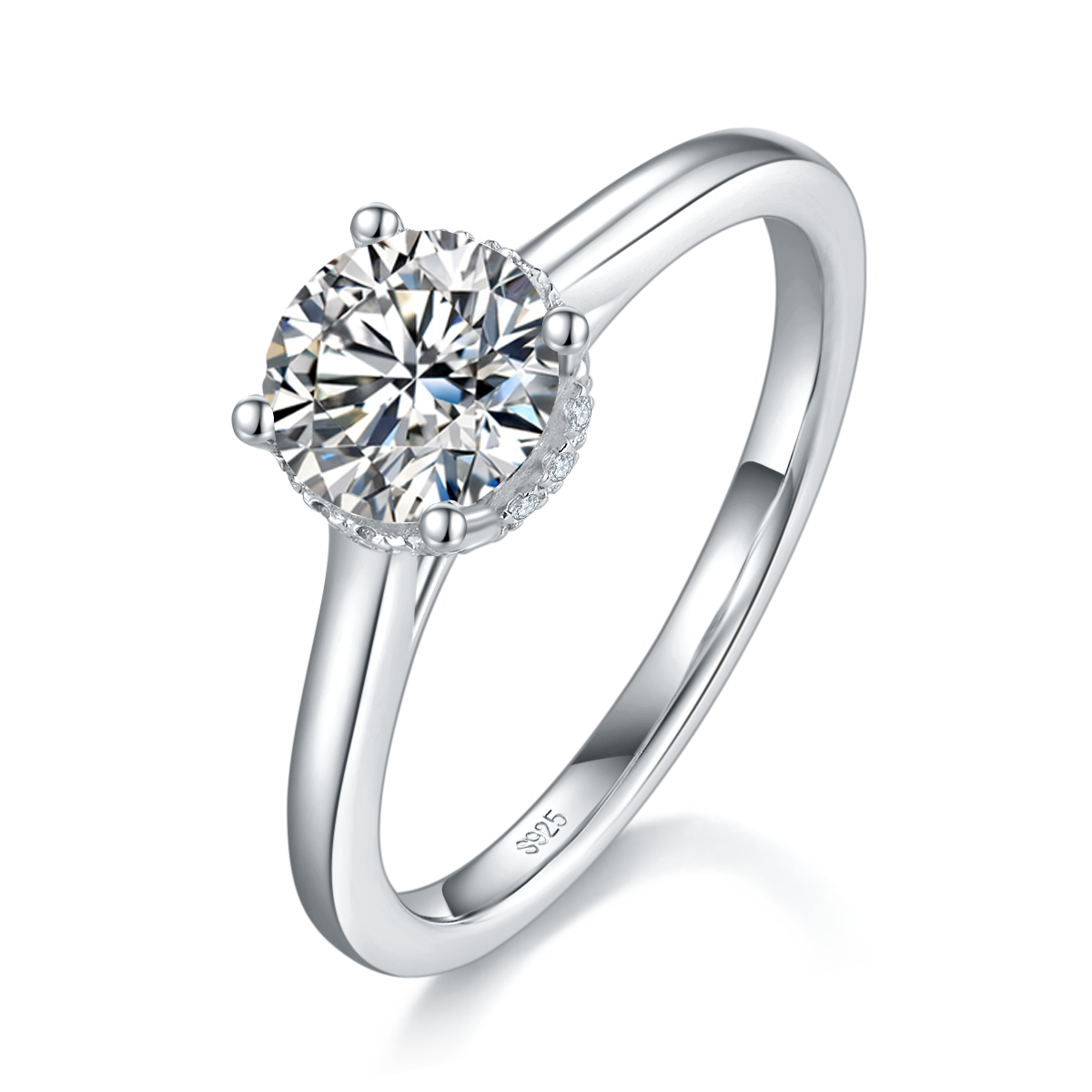 Barearm Four Claw Women's Ring S925 Silver Plated Platinum Customized Selection Main Stone Moissanite 1.0ct/Side Stone Cubic Zirconia