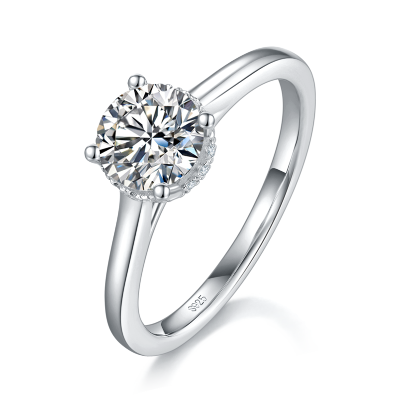 光臂四爪Women's RingS925银镀白金定制选款主石Moissanite1.0ct/副石高碳钻