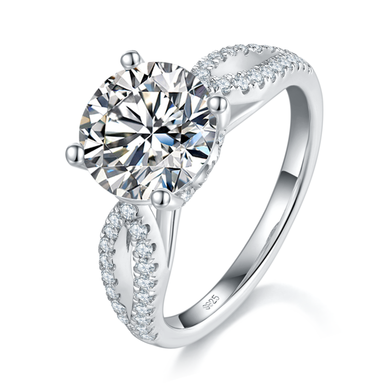 Affordable Luxury四爪Women's RingS925银镀白金定制选款主石Moissanite3.0ct/副石高碳钻