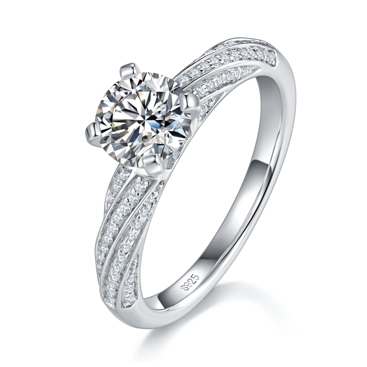 Light Luxury Four Claw Women's Ring S925 Silver Plated Platinum Customized Selection Main Stone Moissanite 1.0ct/Side Stone Cubic Zirconia