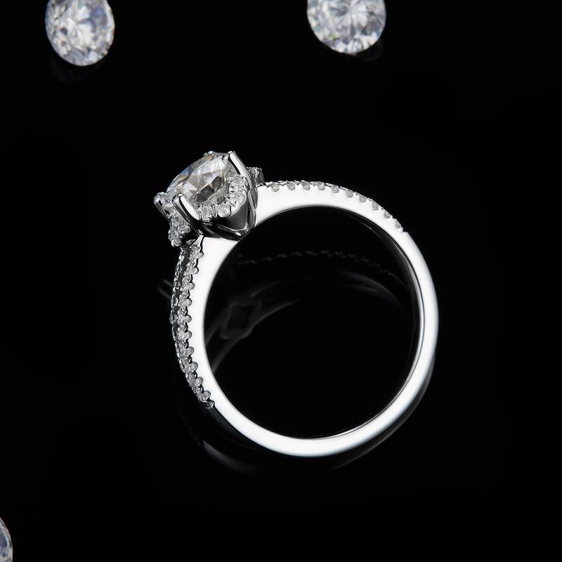 Y形戒臂四爪Women's RingS925银镀白金定制选款主石Moissanite1.0ct/副石高碳钻