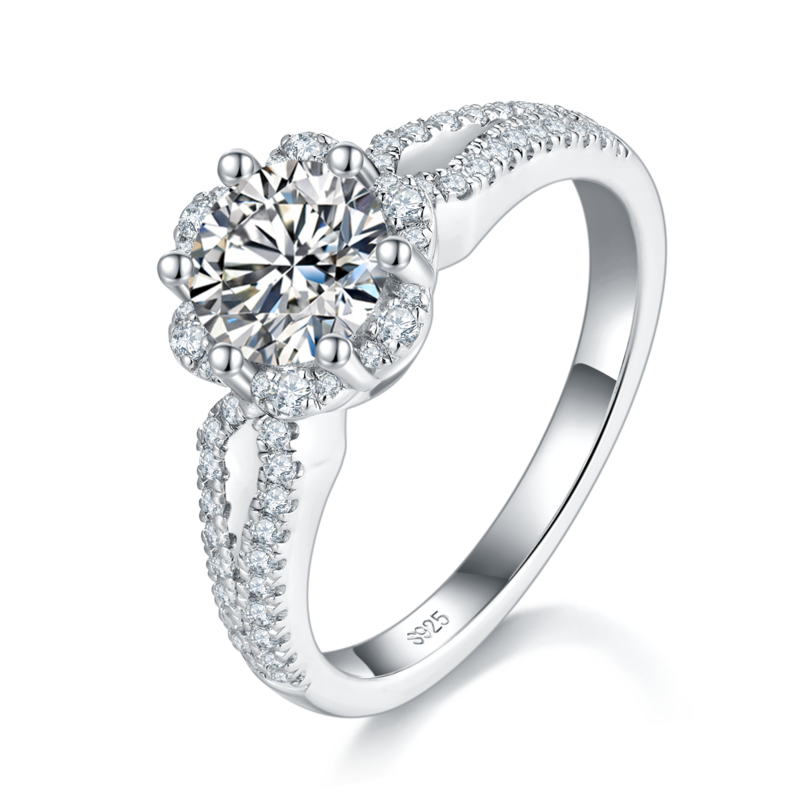 Affordable Luxury满钻Women's RingS925银镀白金定制选款主石Moissanite1.0ct/副石高碳钻