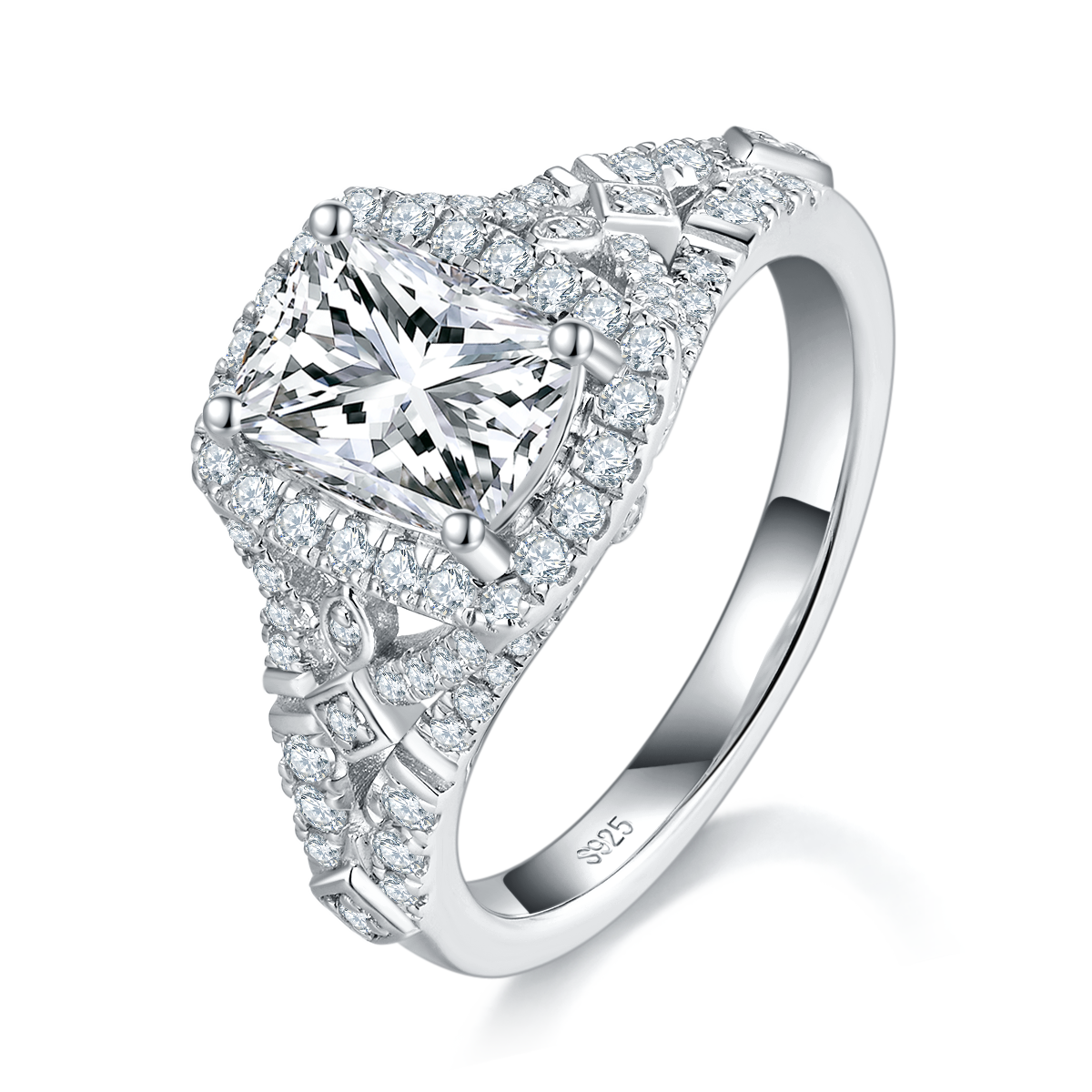 圆包枕形女戒S925银镀白金定制选款主石莫桑钻2.0ct/副石高碳钻