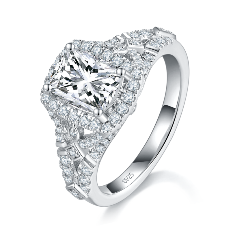 圆包枕形Women's RingS925银镀白金定制选款主石Moissanite2.0ct/副石高碳钻