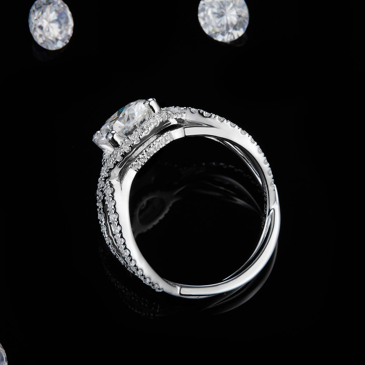 Twisted arm round bag women's ring S925 silver plated platinum custom selection main stone Moissanite 2.0ct/Side Stone Cubic Zirconia