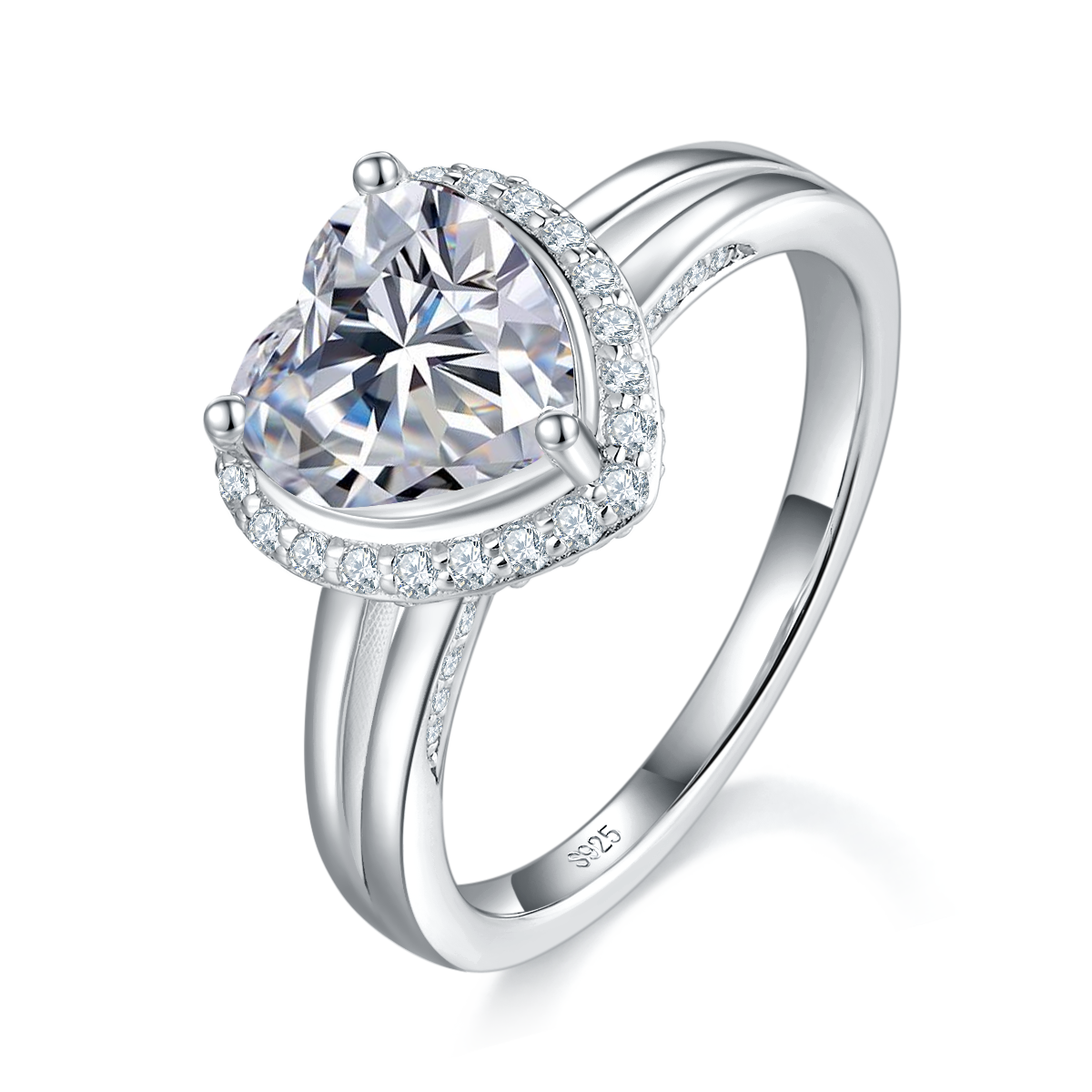 Light Arm Heart Diamond Women's Ring S925 Silver Plated Platinum Customized Selection Main Stone Moissanite 2.0ct/Side Stone Cubic Zirconia