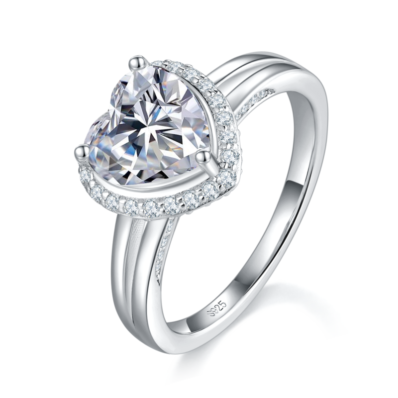 光臂心形钻Women's RingS925银镀白金定制选款主石Moissanite2.0ct/副石高碳钻