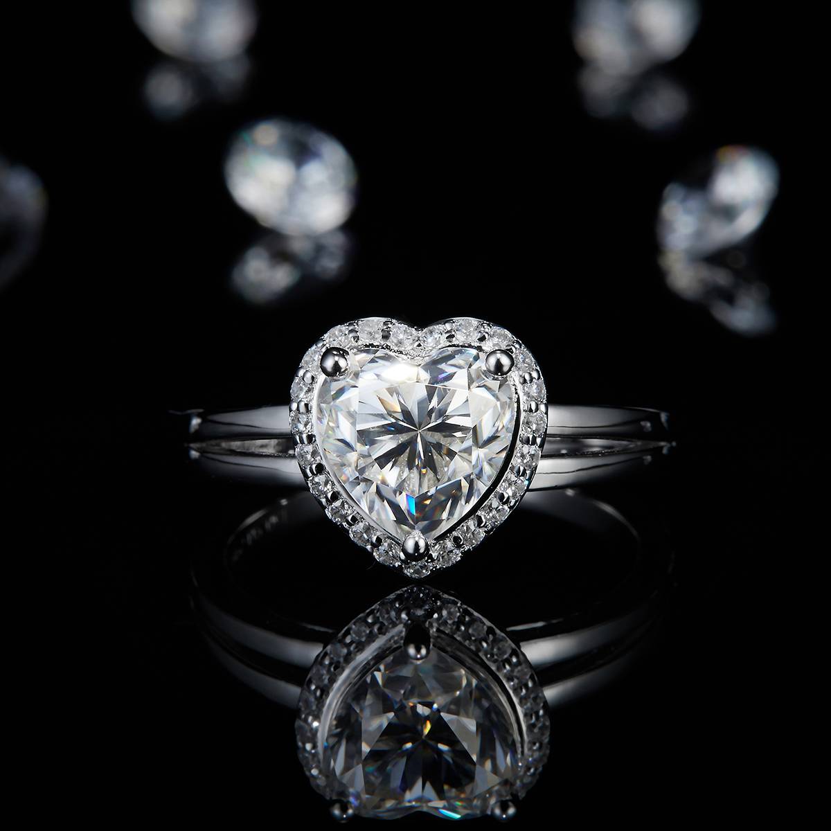 Light Arm Heart Diamond Women's Ring S925 Silver Plated Platinum Customized Selection Main Stone Moissanite 2.0ct/Side Stone Cubic Zirconia