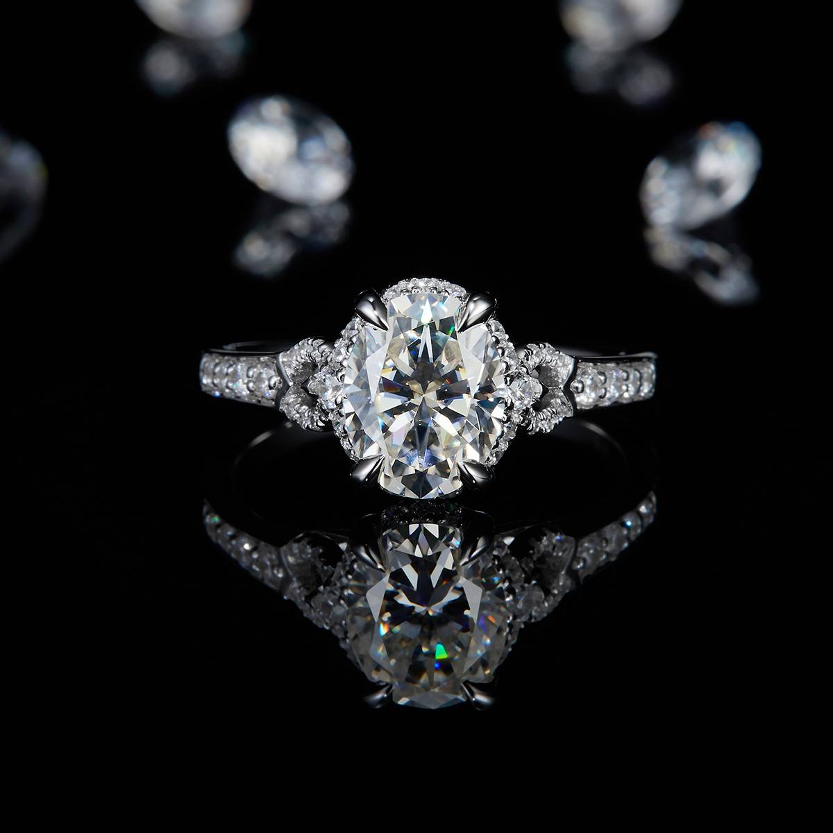 蛋形女戒S925银镀白金定制选款主石莫桑钻2.0ct/副石高碳钻