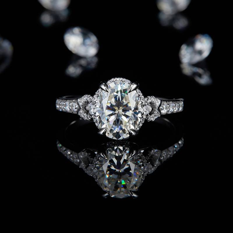 蛋形女戒S925银镀白金定制选款主石莫桑钻2.0ct/副石高碳钻