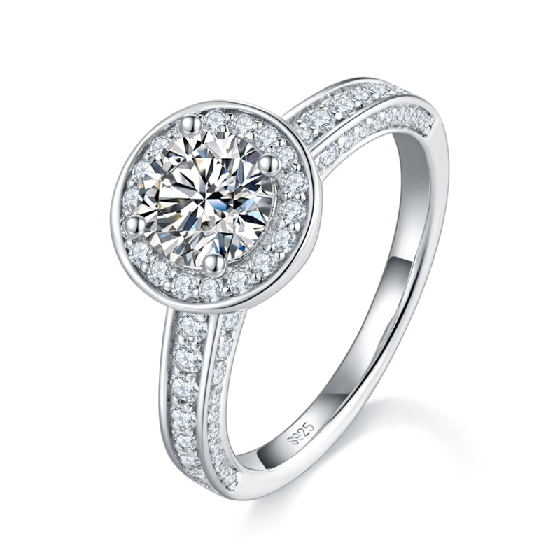 Affordable Luxury圆包Women's RingS925银镀白金定制选款主石Moissanite1.0ct/副石高碳钻