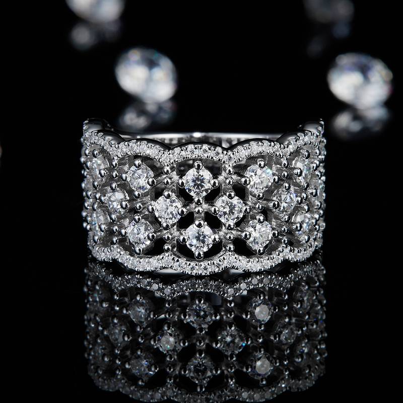 Affordable Luxury满钻排戒Women's RingS925银镀白金定制选款副石Moissanite1.71ct