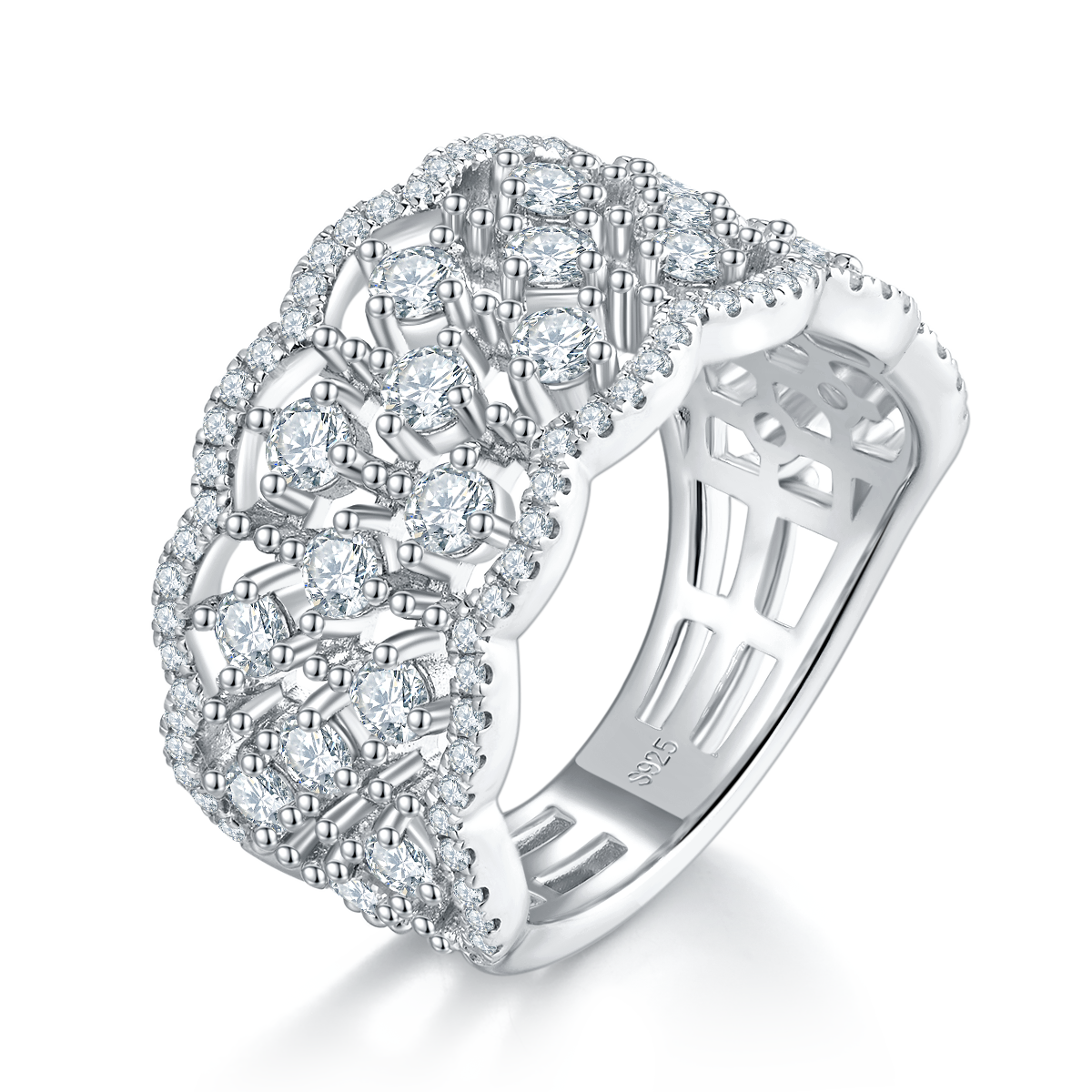 Light Luxury Full Diamond Row Ring Women's Ring S925 Silver Plated Platinum Customized Selection Side Stone Moissanite 1.71ct
