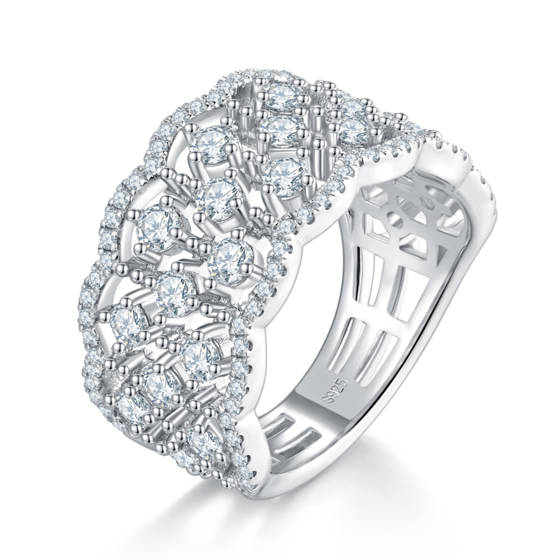 Affordable Luxury满钻排戒Women's RingS925银镀白金定制选款副石Moissanite1.71ct