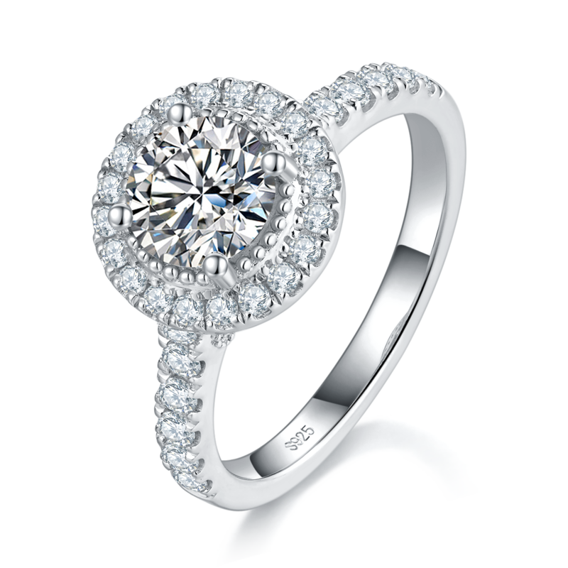 Affordable Luxury圆包Women's RingS925银镀白金定制选款主石Moissanite1.0ct/副石高碳钻