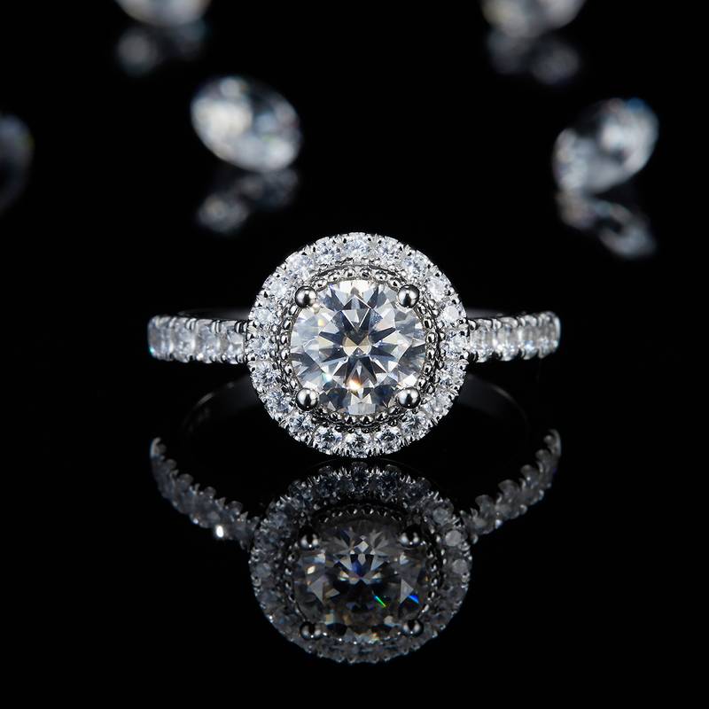 Affordable Luxury圆包Women's RingS925银镀白金定制选款主石Moissanite1.0ct/副石高碳钻