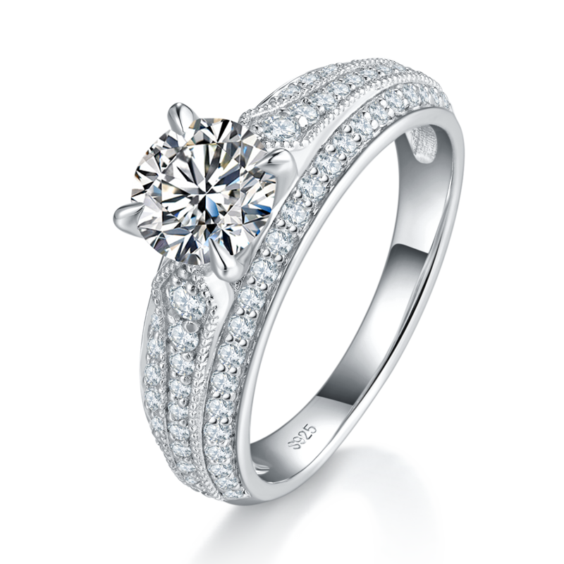 Affordable Luxury满钻Women's RingS925银镀白金定制选款主石Moissanite1.0ct/副石高碳钻