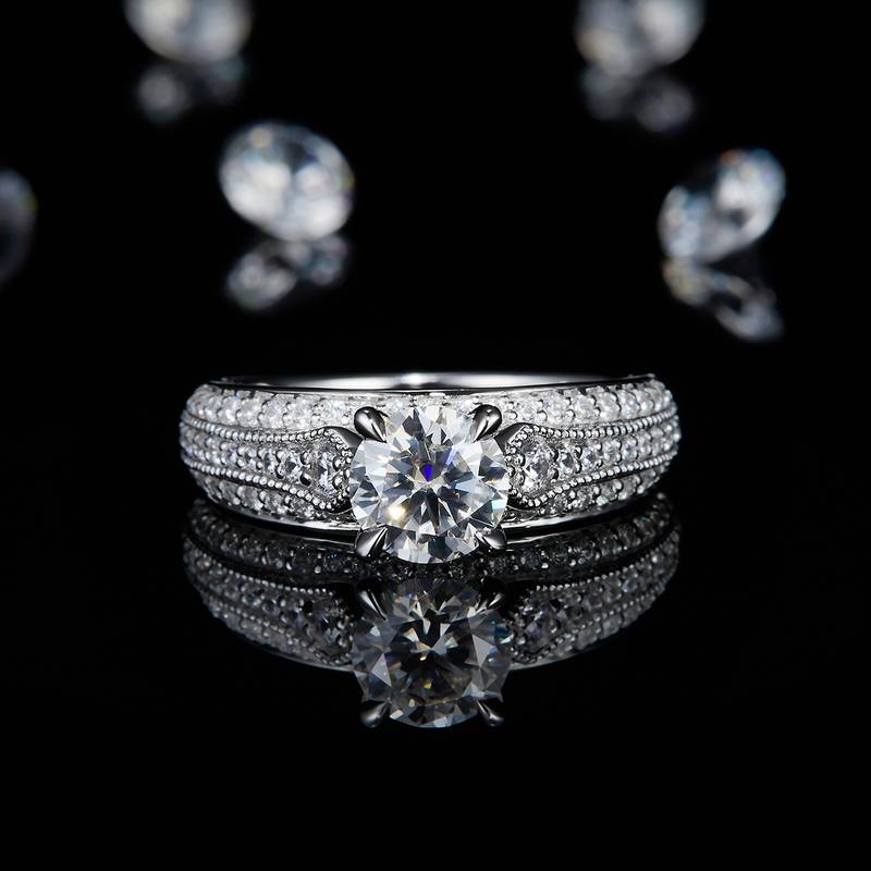 Affordable Luxury满钻Women's RingS925银镀白金定制选款主石Moissanite1.0ct/副石高碳钻