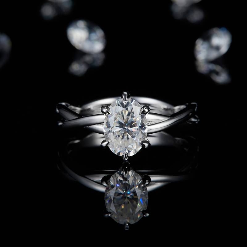 简约蛋形Women's RingS925银镀白金定制选款主石Moissanite1.5ct
