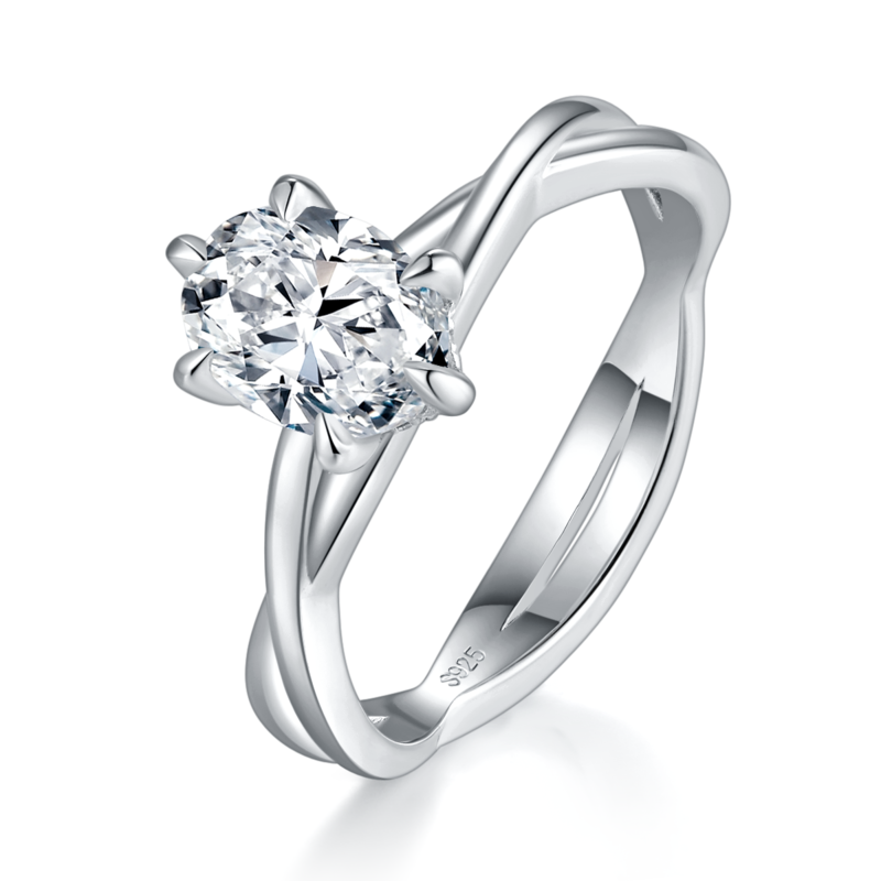 简约蛋形Women's RingS925银镀白金定制选款主石Moissanite1.5ct