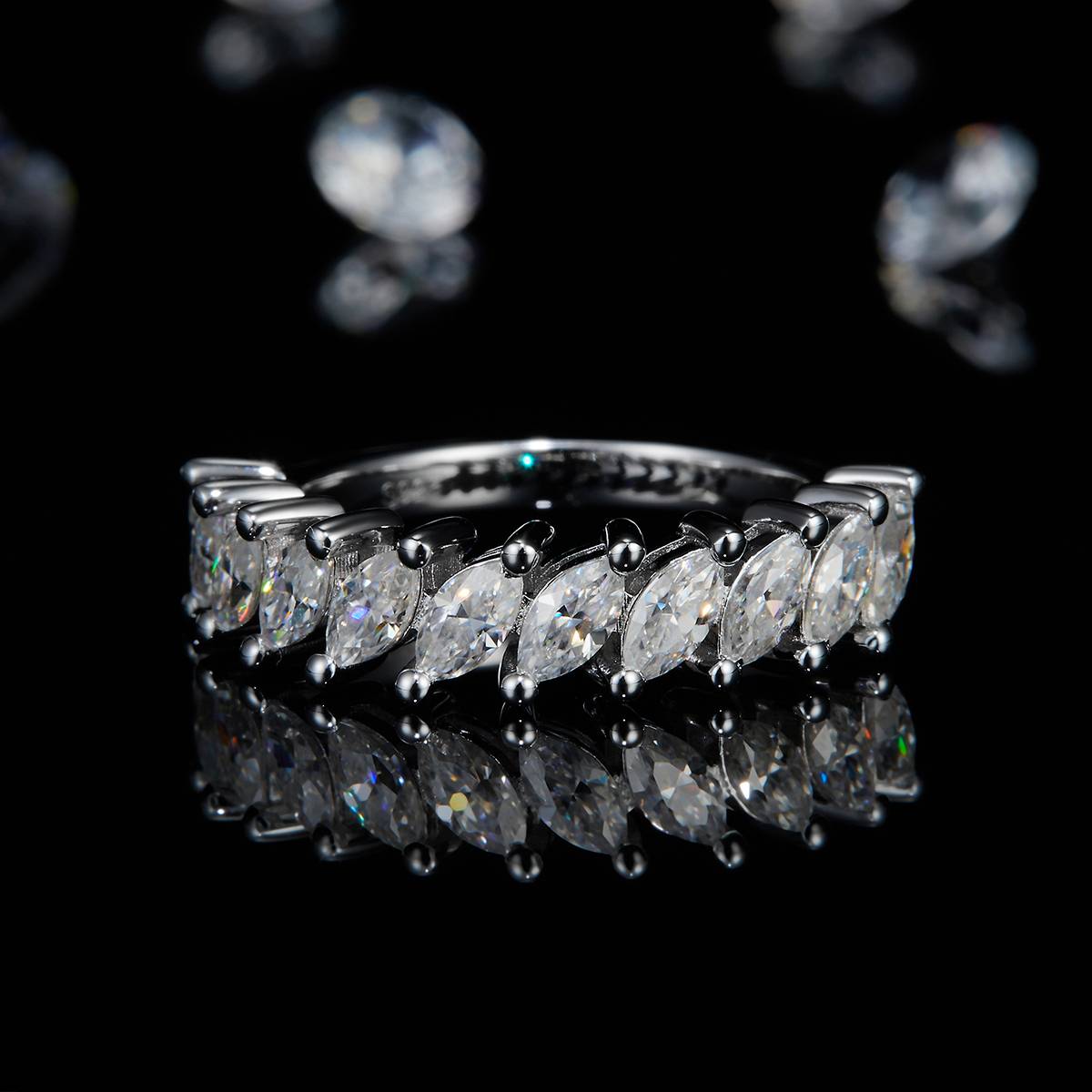 Marquis Ring Women's S925 Silver Plated Platinum Customized Selection Side Stone Moissanite 2.2ct