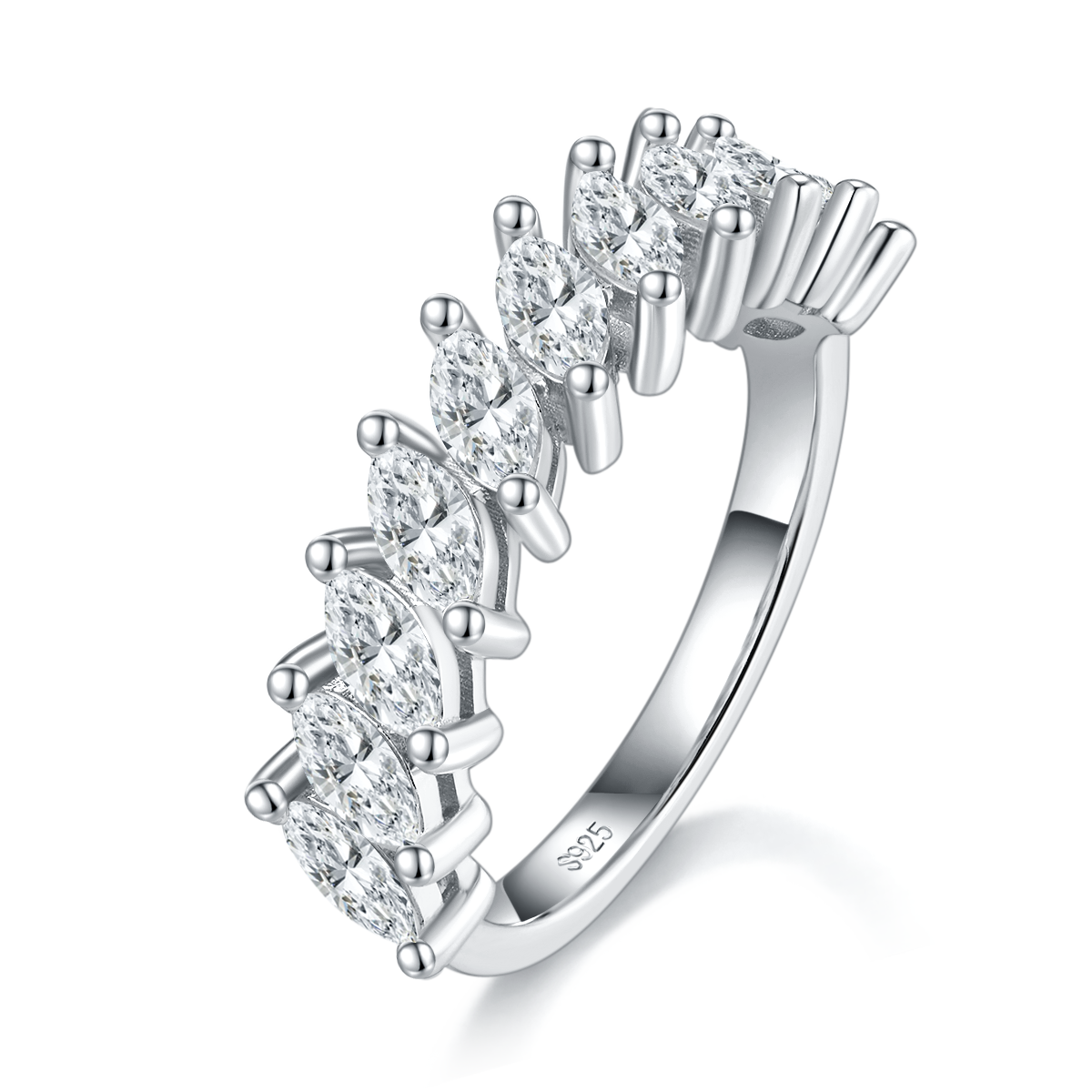 Marquis Ring Women's S925 Silver Plated Platinum Customized Selection Side Stone Moissanite 2.2ct