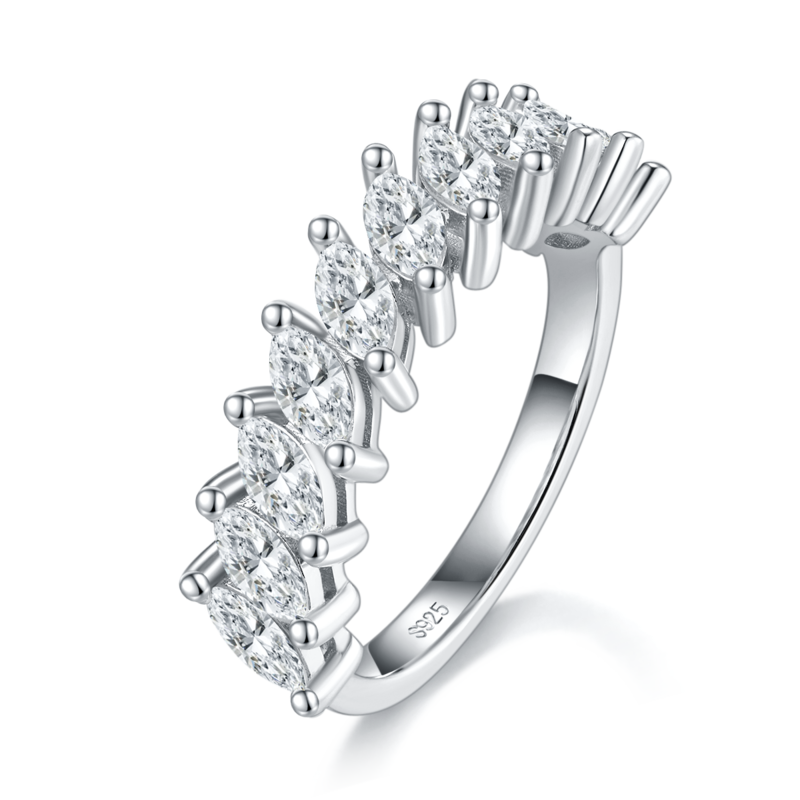 马眼排戒女戒S925银镀白金定制选款副石莫桑钻2.2ct