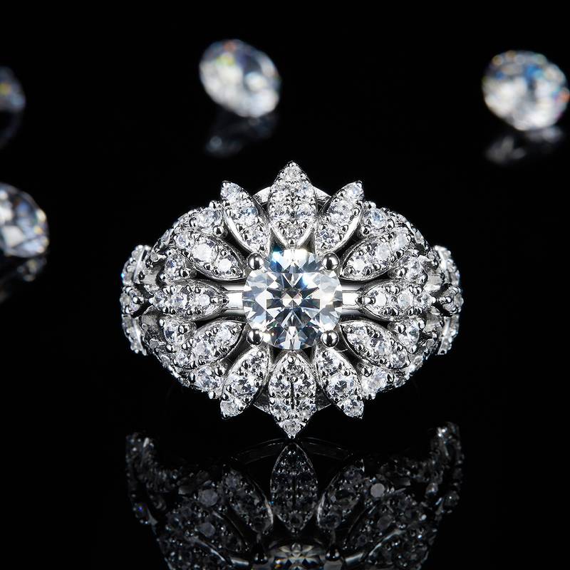 Affordable Luxury满钻四爪圆钻S925银镀白金定制选款主石Moissanite1.0ct/副石高碳钻