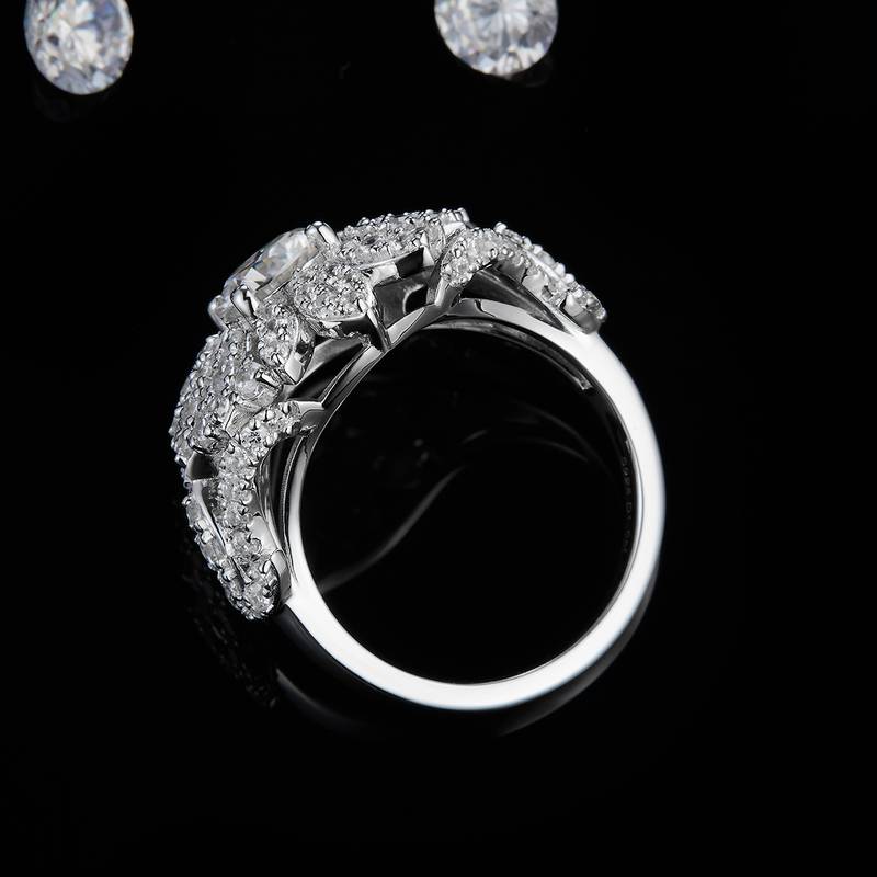 Affordable Luxury满钻四爪圆钻S925银镀白金定制选款主石Moissanite1.0ct/副石高碳钻