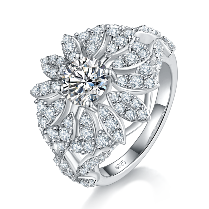 Affordable Luxury满钻四爪圆钻S925银镀白金定制选款主石Moissanite1.0ct/副石高碳钻