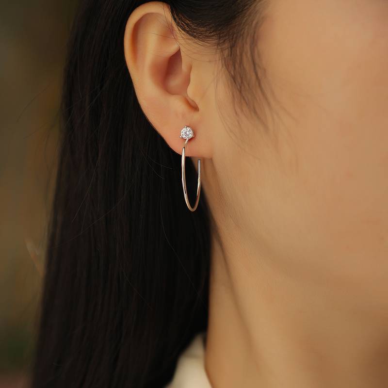 E13104款S925银镀18K白金Moissanite耳圈0.6ct