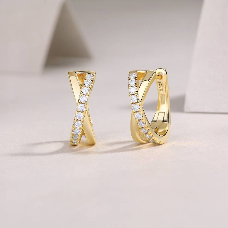 E15296款S925银镀18K黄金Moissanite小耳圈0.44ct