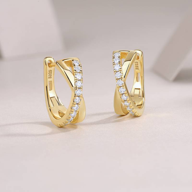 E15296款S925银镀18K黄金Moissanite小耳圈0.44ct
