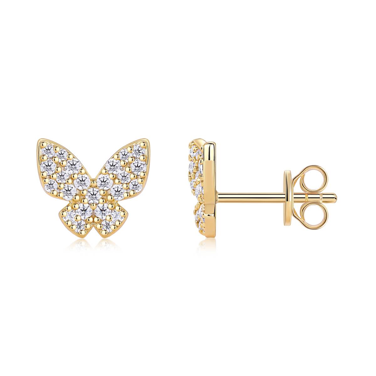 E15287款S925银镀18K黄金Moissanite蝴蝶Stud Earring0.52