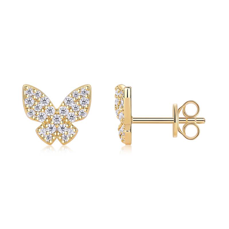 E15287款S925银镀18K黄金Moissanite蝴蝶Stud Earring0.52