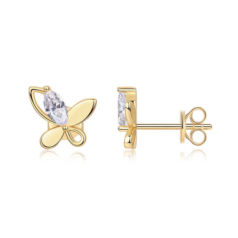 E15247款S925银镀18K黄金蝴蝶Stud Earring马眼形Moissanite0.6ct