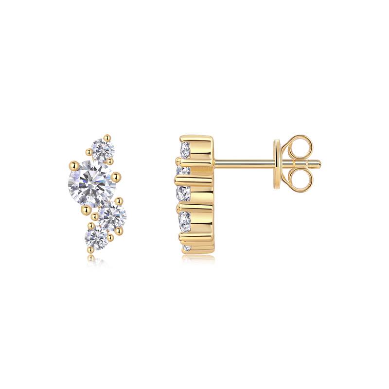 E15154款S925银镀18K黄金Stud Earring圆形Moissanite1.44ct