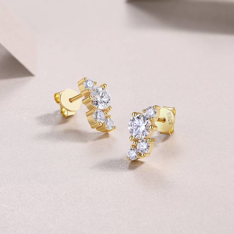 E15154款S925银镀18K黄金Stud Earring圆形Moissanite1.44ct