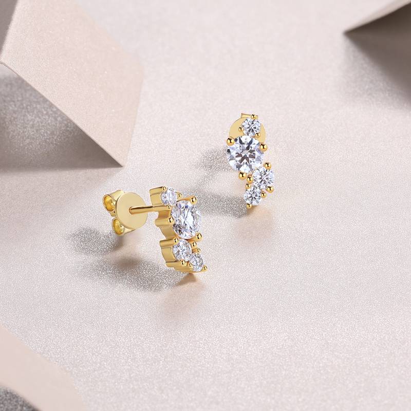 E15154款S925银镀18K黄金Stud Earring圆形Moissanite1.44ct