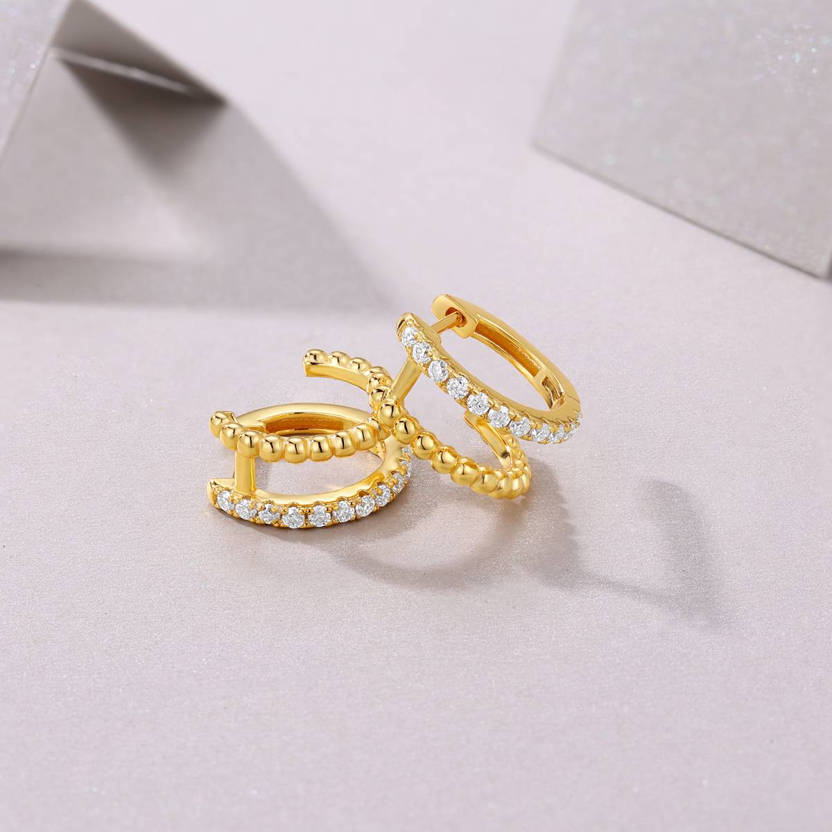 E14911款S925银镀18K黄金莫桑钻耳圈0.33CT