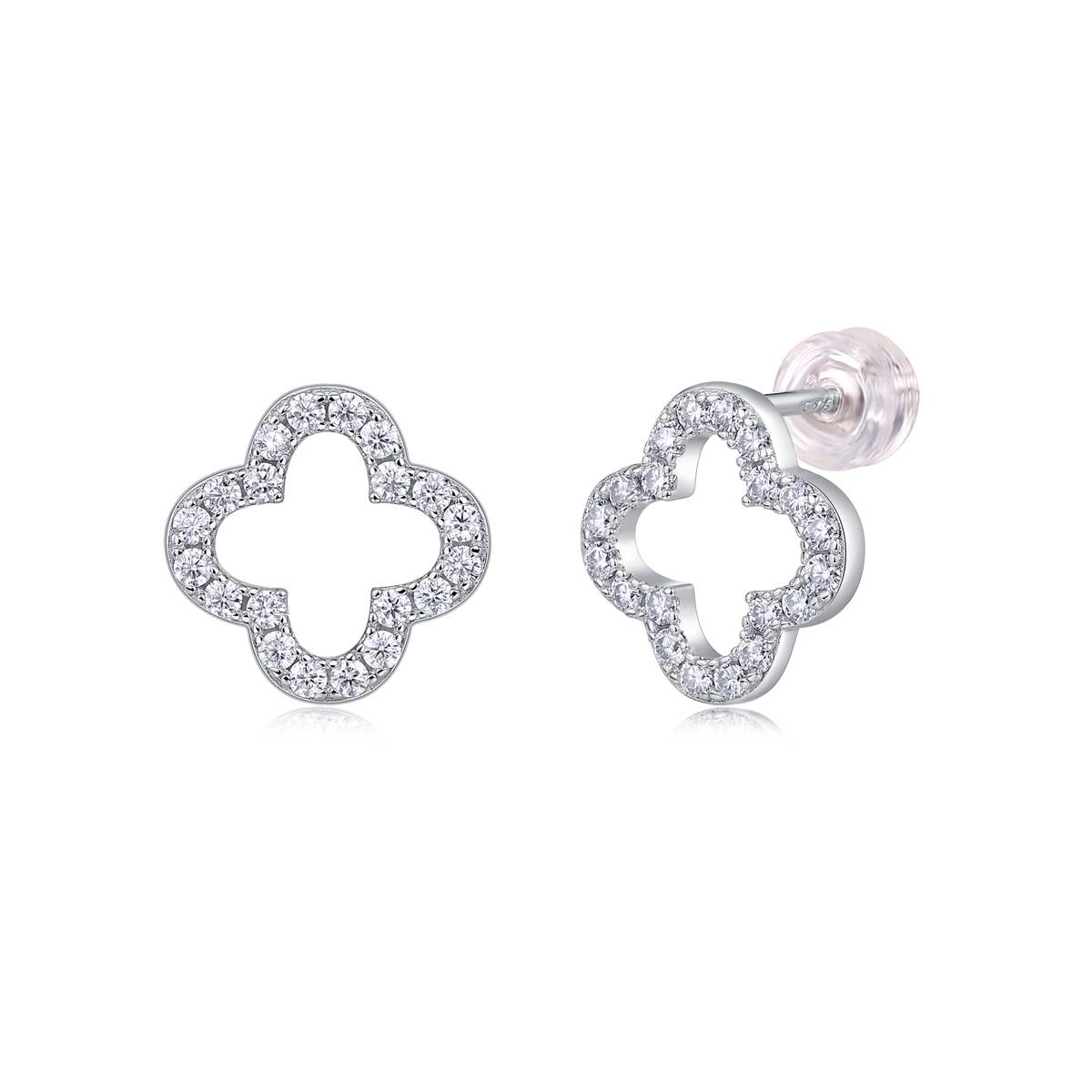 E13236款S925银镀18K白金Moissanite四叶草Stud Earring0.6ct