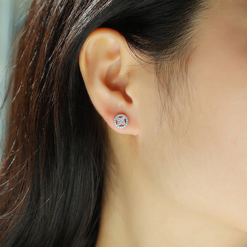 E13480款S925银镀18K白金MoissaniteStud Earring0.42ct