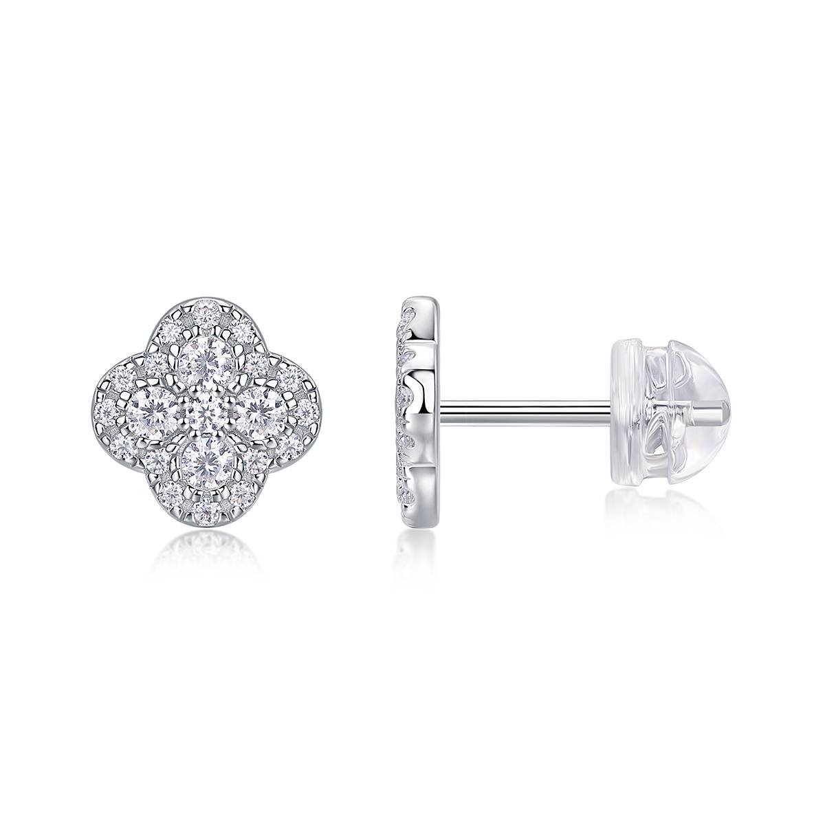 E13478款S925银镀18K白金Moissanite幸运四叶草Stud Earring0.46ct